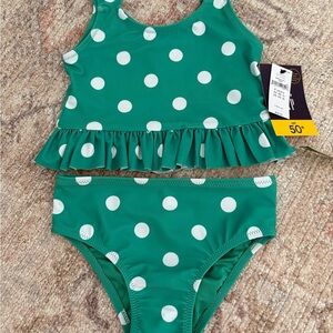 GAP Green and White Polka Dot Bikini with Ruffle Details
